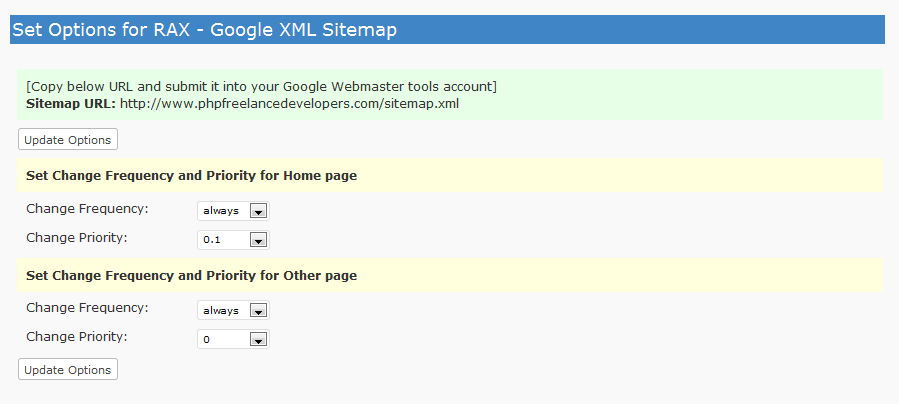 RAX - Google XML Sitemap Admin Screenshot